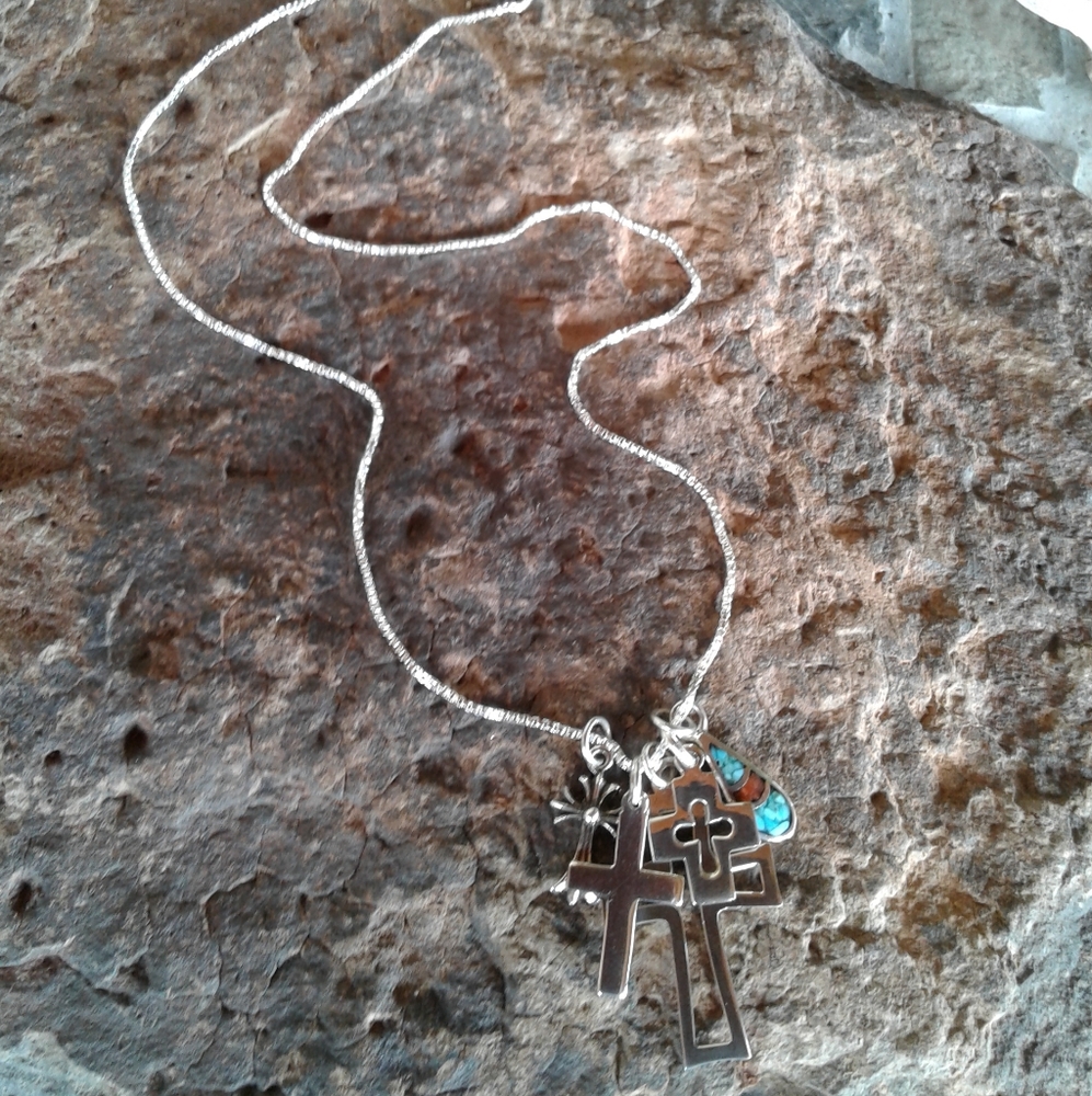 Sterling Silver Cross Charms NECKLACE - Picture 3 of 15